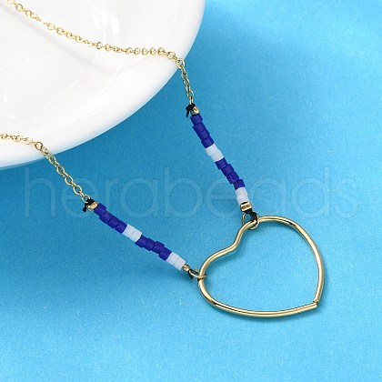 304 Stainless Steel & Blue Glass Beads Pendant Necklaces for Women NJEW-A045-26B-G-1