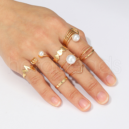 Elegant Vintage 8Pcs Real 18K Gold Plated Alloy Fashion Ring Sets MJ2139-1