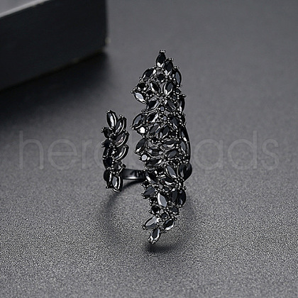 Leaf Brass Micro Pave Cubic Zirconia Cuff Rings for Women FS-WG3B787-01-1