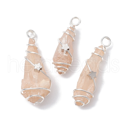 Electroplated Natural Quartz Crystal Dyed Copper Wire Wrapped Pendants PALLOY-JF02327-07-1