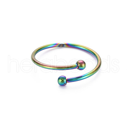 Rainbow Color 304 Stainless Steel Double Beaded Thin Open Cuff Rings RJEW-N038-048M-1