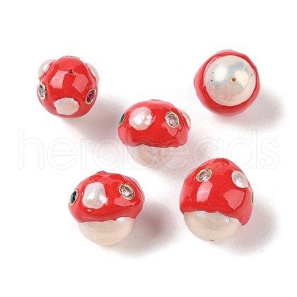 Natural Cultured Freshwater Pearl with Cubic Zirconia Enamel Beads PEAR-G014-02A-1