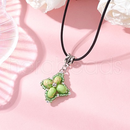 Dyed Synthetic Imperial Jasper & Glass Seed Beaded Star Pendant Black Waxed Cotton Cord Necklaces NJEW-MZ00109-05-1