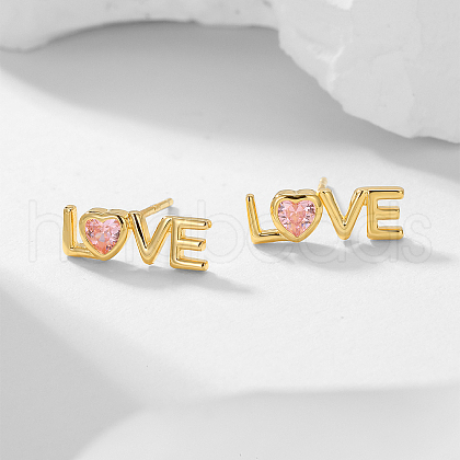 Romantic Valentine's Day S925 Sterling Silver Pink Cubic Zirconia Stud Earrings RW2928-1-1