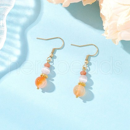 Round Natural Carnelian Dangle Earrings EJEW-JE06469-1