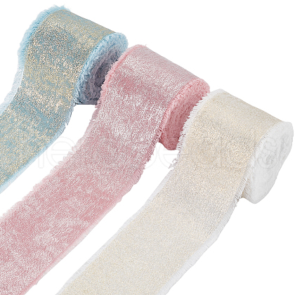 CRASPIRE 3 Roll 3 Colors Single Face Hot Stamping Polyester Frayed Ribbon OCOR-CP0001-12C-1