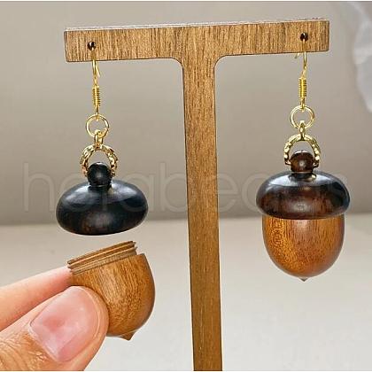 Pine Cone Brass Wood Dangle Earrings FS-WG23AF3-01-1