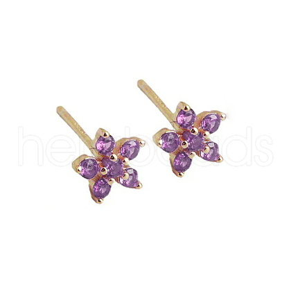 Elegant Sterling Silver Plum Cubic Zirconia Blossom Stud Earrings for Women VQ1749-7-1