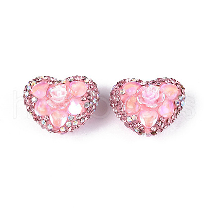 Heart Shape Polymer Clay Pave Rhinestone Beads RB-T018-03B-1