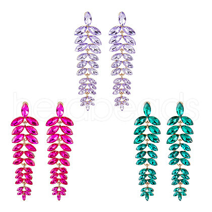 FIBLOOM 3 Pairs 3 Colors Rhinestone Leaf Cluster Earrings EJEW-FI0002-70-1