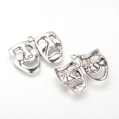 Tibetan Style Alloy Comedy and Tragedy Pendants TIBE-Q070-99AS-NR-1