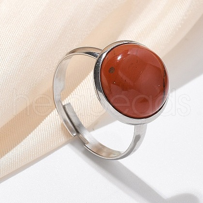 Half Round Natural Red Jasper Finger Rings X-RJEW-M062-01P-19-1