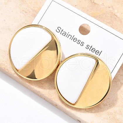 Flat Round 304 Stainless Steel Stud Earrings EJEW-C142-04G-02-1