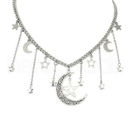 Star & Crescent Moon Alloy Pendant Necklaces NJEW-TA00119-1