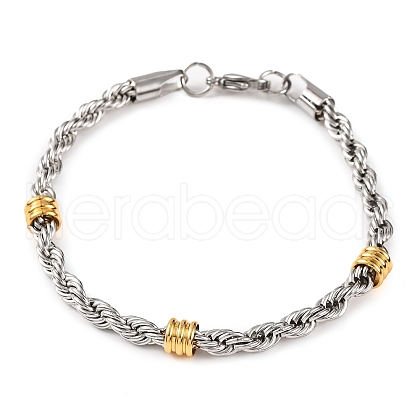 304 Stainless Steel Rope Chain Bracelets for Women BJEW-G711-14GP-1