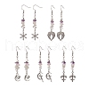 Alloy Charm with Natural Mixed Gemstone Chips Dangle Earrings EJEW-JE05225-1