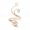 Copper Wire Wrapped Natural Freshwater Pearl Cuff Rings for Women RJEW-JR00553-01-4