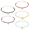 FIBLOOM 5Pcs 5 Colors Alloy Starfish Boho Pendant Necklaces Set with Glass Beaded Chains NJEW-FI0001-39-1