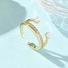 Brass Micro Pave Cubic Zirconia ABS Imitation Pearl Cuff Rings RJEW-D307-02G-C-2