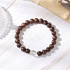Natural African Padauk Wood & Quartz Crystal Round Beaded Stretch Bracelets for Women BJEW-JB11929-02-2