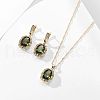 Oval Brass Micro Pave Cubic Zirconia Pendant Necklace & Stud Dangle Earring FS-WG5AAF4-05-1