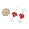 Glass Seed Beads Heart Dangle Earrings EJEW-MZ00336-02-3