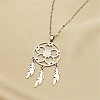Non-Tarnish Woven Net/Web with Feather 304 Stainless Steel Boho Pendant Necklaces for Women NJEW-G087-04P-1
