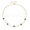 Cubic Zirconia Classic Tennis Necklace with Flower Links NJEW-N048-01A-1