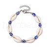 4Pcs 4 Colors Cowrie Shell and Evil Eye Lampwork Bead Bracelets for Women BJEW-TA00591-3