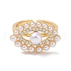 Clear Cubic Zirconia Horse Eye Open Cuff Ring with Acrylic Pearl Beaded RJEW-P032-13G-2