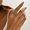 Vintage Style Stainless Steel & Oval Synthetic Turquoise Cuff Ring for Holiday Gift QB7090-3
