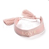 Word Love Polycotton(Polyester Cotton) Braided Bracelet with Tassel Charm BJEW-F429-07-1