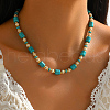 Elegant Bohemian Style Handmade Synthetic Turquoise Column Beaded Necklaces for Women's Date Gift PZ3829-2