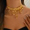 Vintage Brass Pave Red and Green Cubic Zirconia Tassel Pendant Statament Bib Necklaces for Women Wedding Party MK3837-2
