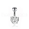 304 Stainless Steel Clear Cubic Zirconia Heart Curved Barbell Belly Rings WG52F32-04-2