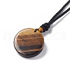 Natural Tiger Eye Flat Round with Hexagon Pendant Necklace with Nylon Cord for Women NJEW-P274-05-01-4