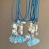 Summer Beach Fish & Starfish Plastic Pendant Waxed Cord Necklaces for Women Men FS-WG10C1B-01-2