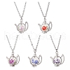 Handmade Flower Printed Porcelain Ceramic Bead Kettle Pendant Necklaces NJEW-JN05257-2