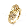 Brass Micro Pave Clear Cubic Zirconia Cuff Rings for Women RJEW-S622-08G-3