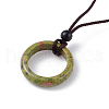 Natural Unakite Ring Pendant Necklace with Nylon Cord for Women NJEW-F306-02G-1