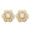 Flower Brass ABS Imitation Pearl Stud Earrings EJEW-M082-09G-2