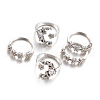 5Pcs Moon & Flower Alloy with Crystal Rhinestone Cuff Rings FS-WGA9DDB-01-5