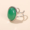 304 Stainless Steel & Natural Green Jade Cuff Rings FS-WGDE3F0-05-1