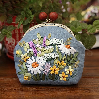 DIY Kiss Lock Bag with Flower Embroidery Kit for Beginners PW-WG79209-05-1