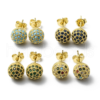 Rhinestone Disco Ball Stud Earrings EJEW-D055-07G-1