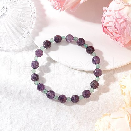 Natural Green Aventurine & Amethyst Round Beaded Stretch Bracelets for Women BJEW-JB11928-01-1