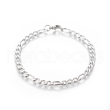 1Pc 304 Stainless Steel Figaro Chain Bracelets BJEW-DJ0001-57-1