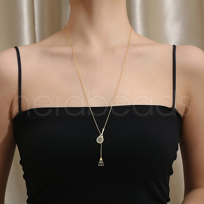 304 Stainless Steel Badminton Pendant Lariat Long Necklaces for Women FS-WG3DA04-01-1