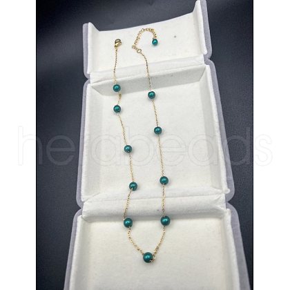 Stainless Steel & Imitation Pearl Round Link Chain Necklaces for Women WGE4439-06-1