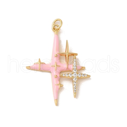 Rack Plating Brass Micro Pave Clear Cubic Zirconia and Enamel Pendants KK-S366-08G-1